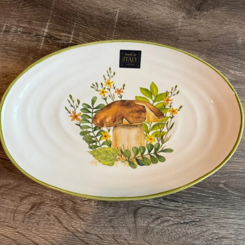 Ceramica Cuore Mushroom Oval Platter, Made Italy.